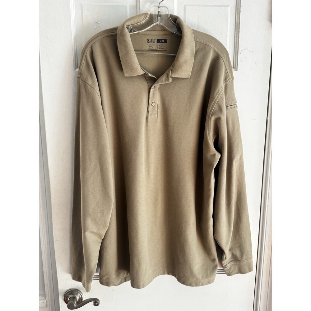5.11 Tactical Series Men's 2XL Solid Beige Long Sleeve Polo Shirt Performance‎